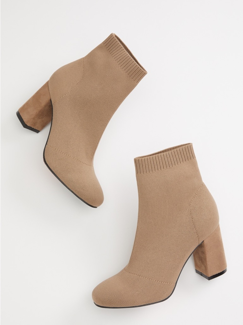 MIA Selia Tan Knit Pull On Ankle Boots Faux Suede 4” Block Heel 8 Women’s